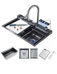 Küchenspüle Wasserfallspüle mit versenkbarem Wasserhahn Edelstahl SpülbeckenSet