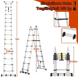 Teleskopleiter Mehrzweckleiter Stehleiter leiter ausziehbar Haken Rutschfester