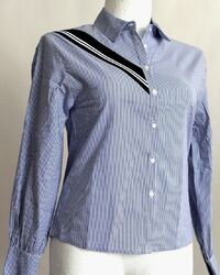 REKEN MAAR Hemd-Bluse langarm 72%Cotton blau-weiß gestreift stretch Größe 36 R39
