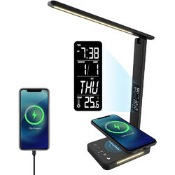 Schreibtischlampe LED Dimmbar mit Ladefunktion Uhr Tischlampe Nachtlicht Lampe