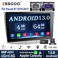 4+64G Autoradio DAB+ Carplay 10" Android13 GPS NAVI Für VW Passat B7 CC 10-15