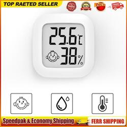 LCD Digital Display Hygrometer Mini Weather Station with Face Icon Household Use