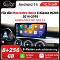 12,3" Android14 Display GPS Navi CarPlay Mercedes C GLC V X W205 Autoradio 8+256