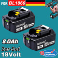 2er Set 18V/8,0Ah für Makita Akku BL1860B-- 197422-4 BL1850 BL1830 B Lithium LED
