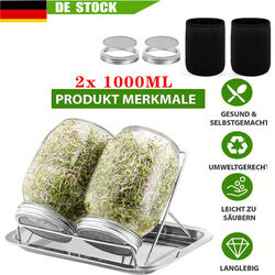 2x 1000ml Sprossenglas Set Keimglas Keimgerät Keimgläser Mit Abtropfschale Satz