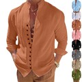 Herren Leinen Langarm Hemden Polyester Locker Freizeit Hemd Bluse Top Hemdshirt.