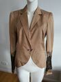 Marc Cain Damen Jacke Blazer Gr N 4 38 40 Beige Gold Spitze Schwarz Kette Logo