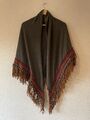 Vintage Oversized Retro CAPE Poncho Schal One Size Mit Fransen ärmellos
