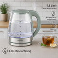 Glas-Wasserkocher 1,8 L Grün – LED Beleuchtung, 1800 W, Borosilikat, 360°