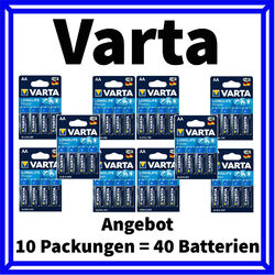 40x VARTA AA LR6 Batterie Mignon ALKALINE 1,5V Batterien Longlife Power