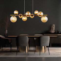 Pendelleuchte Hängelampe Hängeleuchte 9-flammig Glaskugeln amber LED L 86,6cm