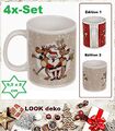 Weihnachtsmann-Crazy-Santa-Rentier Kaffeebecher Tassen Steingut Beige 4 Pack