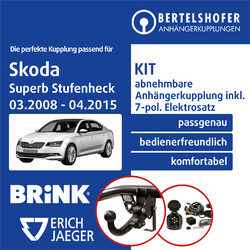 Für SKODA Superb Stufenheck II Typ 3T4 08-15 AHK abn. +7pol sp. E-Satz TOPZUGLAST=1800kg STÜTZLAST=80kg