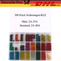 300 Stück KFZ Sicherungen Set Mini+Standard 2A-40A Auto Flachsicherung Sortiment