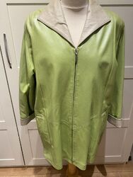 Apfelgrüne Damen Lederjacke, Beiges Rever und Ärmelumschlag Mit Reißverschluss