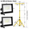 2x LED Fluter Außenstrahler 10/20/30/50W Scheinwerfer Baustrahler mit Stativ DHL
