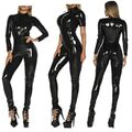 Damen Body Metallischer Jumpsuit Lack Leder Catsuit Overall mit Zip Clubwear