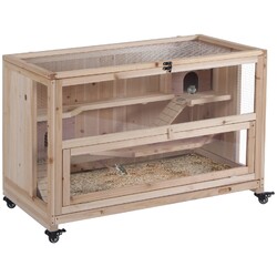 PawHut Holzhamsterkäfig, 3-stufig Roden Kleintierstall, 99x50x69cm