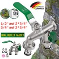 Doppel Wasserhahn Garten 1/2, 3/4 Zoll Anschluss Kugelhahn Messing Auslaufhahn~