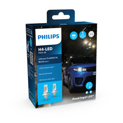 PHILIPS Umrüstung H4 auf LED Glühlampen Fernlicht 12V 18W 5800K P43t-38