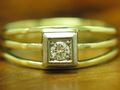 14kt 585 bicolor Gold Ring mit 0,11ct Brillant Solitär / Diamant / 2,5g / RG 53