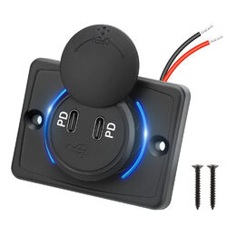 12V/24V USB C Steckdose 3.0 QC PD Einbau Buchse Wasserdicht KFZ Ladegerät Dose