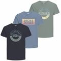 3er Pack Jack & Jones Herren T-Shirt Regular Slim Fit Rundhals Print kurzarm