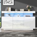 Kommode Sideboard mit LED-Leuchte Weiß Hochglanz Wohnzimmer Anrichte Schrank