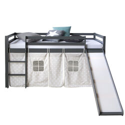 Hochbett mit Rutsche 90x200 Kinderbett Vorhang Grau Stockbett Bett Homestyle4u