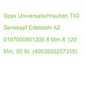 Spax Universalschrauben T40 Senkkopf Edelstahl A2 0197000801205 8 Mm X 120 Mm, 5
