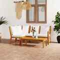 4-tlg. Garten-Lounge-Set mit Auflagen Creme Massivholz Akazie
