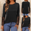 Damen Langarm Hemd Spitze Langarmshirt Freizeit Tops Casual Oberteile Blusehemd