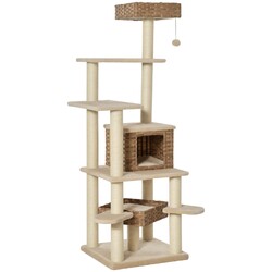 Kratzbaum mit Katzenhöhle Mehrstufiger Rattan Katzenbaum für Katzen Beige+Braun