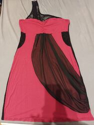 Abendkleid/Partykleid One-Shoulder schwarz/rot knielang Gr. 44/46