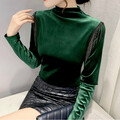 Damen Quasten Samt Hemd Pullover Top T-Shirt Basic Bluse Rollkragen Slim Warm