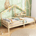 Kinder Hausbett 90x200 cm Kinderbett Bett Holz Bettgestell mit Lattenrost Natur