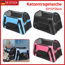 Hundetasche Hundebox mit Meshfenster, Katzentransportbox mit Kissen Blau/Schwarz