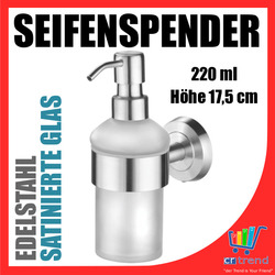 Edelstahl Glas Seifenspender Seifen Behälter 220ml 17,5cm Wand Montage WOW