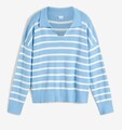 Gestreifter Pullover aus Viskosemix Gr. 44/46 Hellblau Weiß Damen Sweatshirt Neu