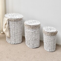 Wäschebox 3er SET Wäschekorb Wäschesammler Wäschetonne Wäschetruhe Weide Rattan