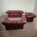 25201 Chesterfield Couchgarnitur Dunkelrot-Schwarz 3-2-1 Leder
