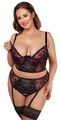 Plus Size Dessous Set Schwarz/Rot  BH & Straps-Slip  Gr. 85C, 90C, 95C, 95D, 95E