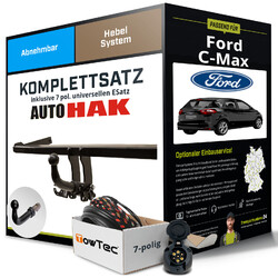 Anhängerkupplung abnehmbar für FORD C-Max +E-Satz Kit NEU AHKTIPP - Die Montage ab 449,- Euro gleich mitbestellen!