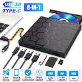 USB 3.0 Externes CD/DVD Laufwerk Brenner Player mit Type C für Laptop PC Schwarz