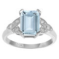 10k Weiss Gold Vintage Stil Smaragd-Schliff Natürlich Aquamarin und Diamant Ring