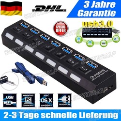 USB 3.0 HUB Verteiler Splitter Adapter Super Speed Datenhub 7 Port Für Laptop PC