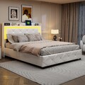 Polsterbett 160x200 cm mit LED USB,Lattenrost Stauraum Doppelbett Boxspringbett