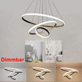 LED Deckenleuchte Dimmbar Moderne 76W Pendelleuchte Schwarz 3 Ringe Kronleuchter