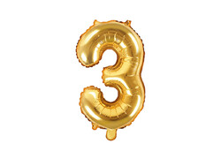 Folienballon Zahl 3 gold 86cm Zahlenballon groß für Helium/Luft mit Strohhalm