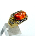 Statement 925 Silber Ring vergoldet Feueropal Cabochon + Weißtopas RG 60 unisex